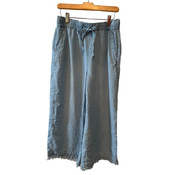 Zac & Rachel Wide Leg Cropped Chambray Pants Blue S - Picture 1 of 5